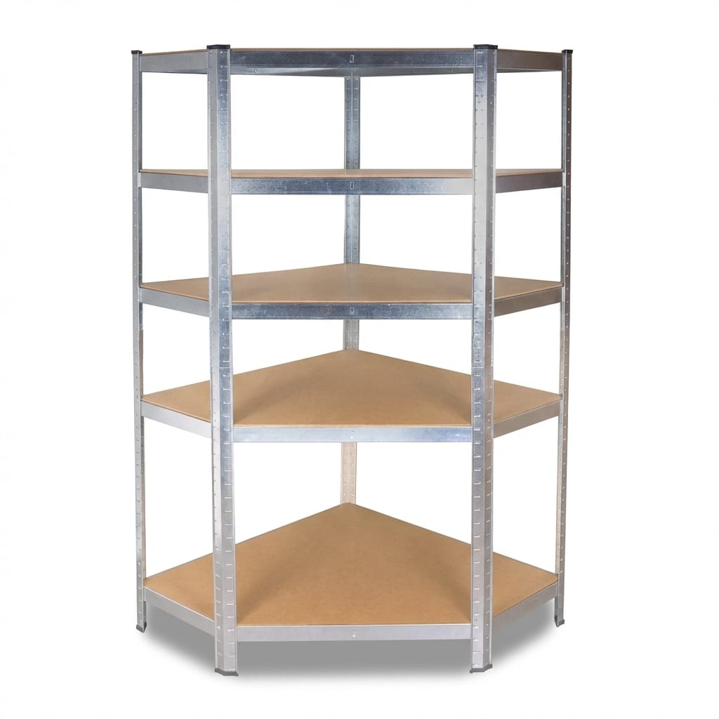 Raft metalic de colt, 5 polițe MDF, cadru oțel galvanizat, 175 kg/poliță, 180×90×40 cm 1