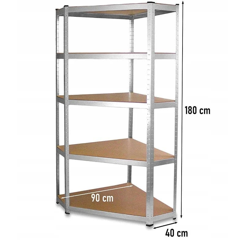 Raft metalic de colt, 5 polițe MDF, cadru oțel galvanizat, 175 kg/poliță, 180×90×40 cm 3