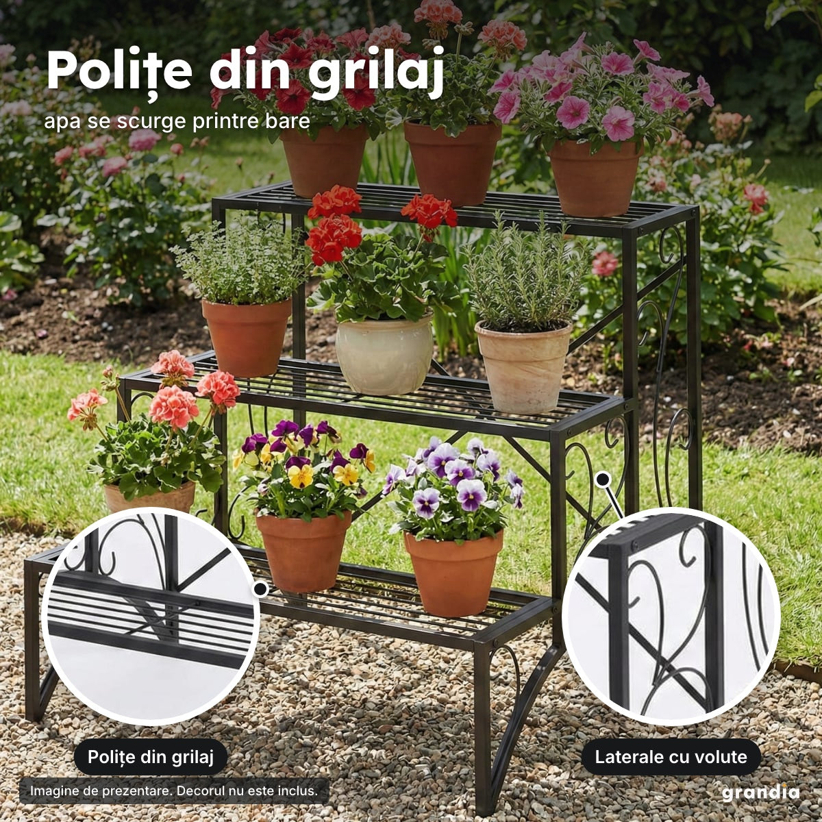 Etajeră plante 3 trepte, 60 × 60 × 60 cm – Polițe din grilaj