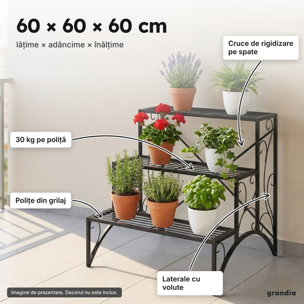 Etajeră plante 3 trepte, 60 × 60 × 60 cm – 60 × 60 × 60 cm