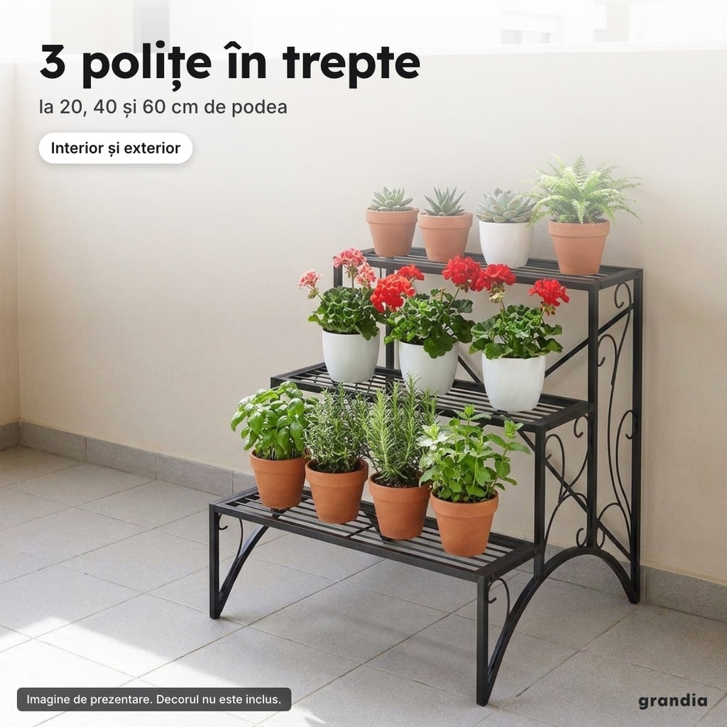 Etajeră plante 3 trepte, 60 × 60 × 60 cm – 3 polițe în trepte