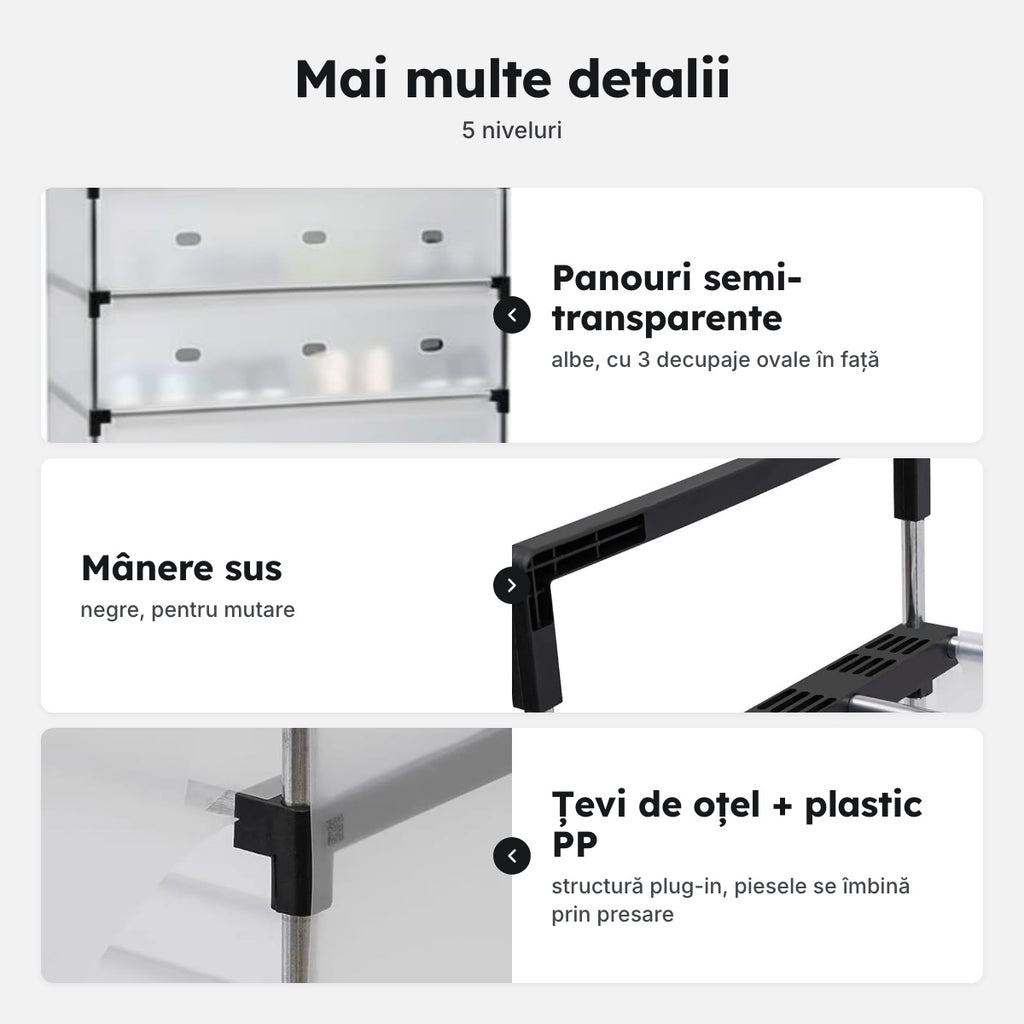 Raft pentru pantofi cu 5 niveluri, alb semi-transparent – Mai multe detalii