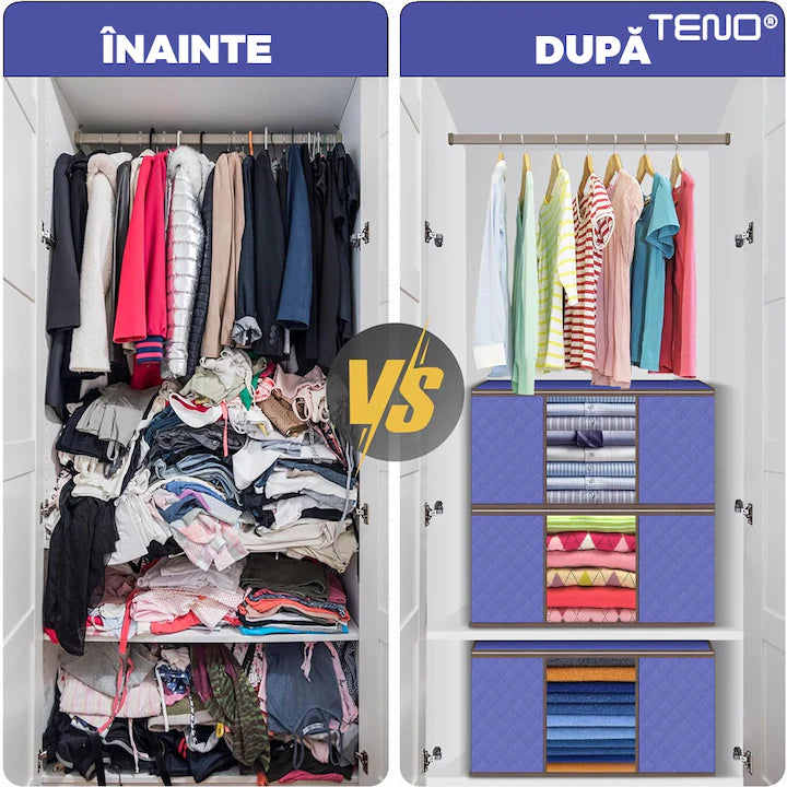 Cutie depozitare haine și lenjerii 105L albastră cu fermoar