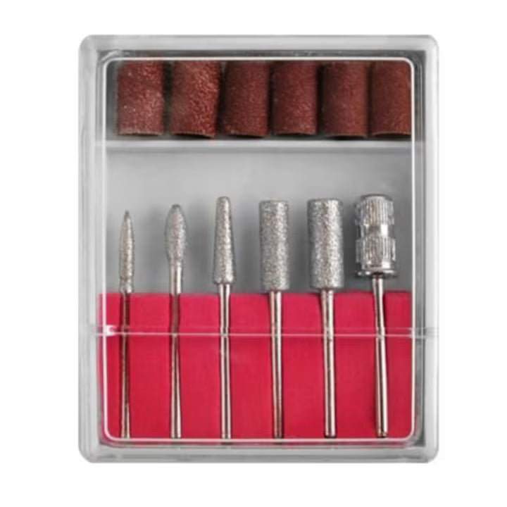 Freza unghii profesionala 20.000 RPM, pila electrica pentru unghii false, gri, cu 6 capete si 6 inele abrazive