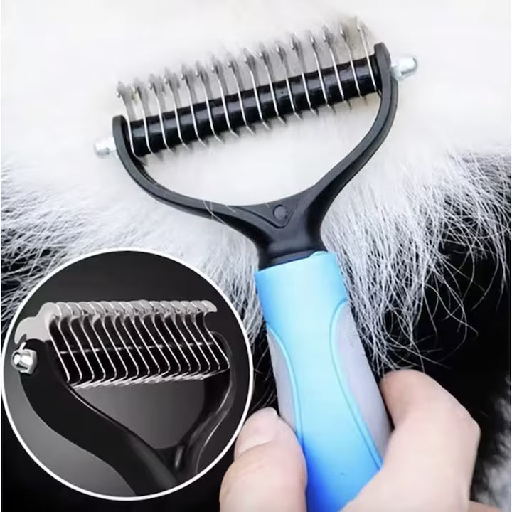 Perie trimmer profesional pentru animale de companie, câini și pisici, din inox dublu, culoare albastră, pentru tuns, contur și descurcarea blănii, ideal pentru grooming acasă