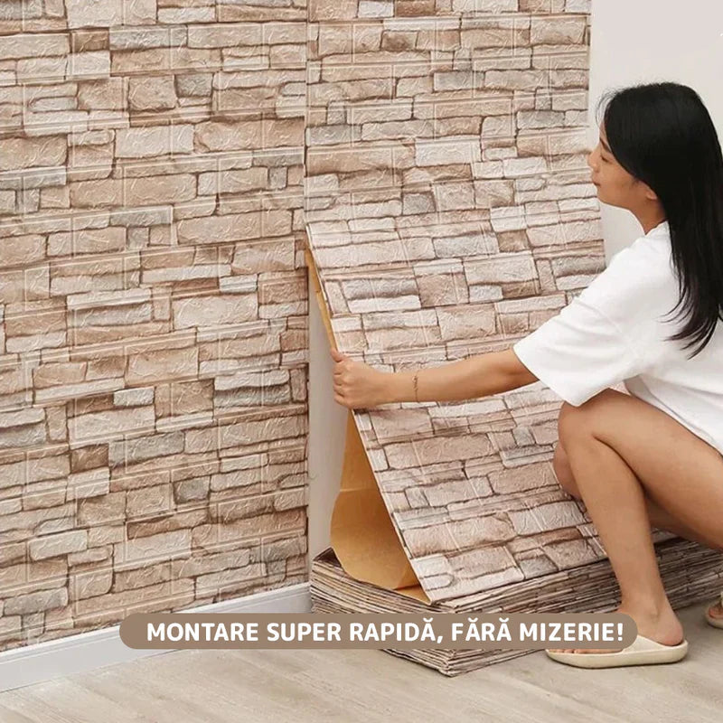 Tapet 3D cărămidă, Model Piatra Naturala, 10x panouri autoadezive , 70x70 cm