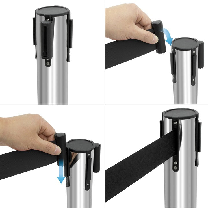 Set 2 Stâlpi de Ghidare cu Bandă Retractabilă 3m, Stâlpi Delimitare Evenimente