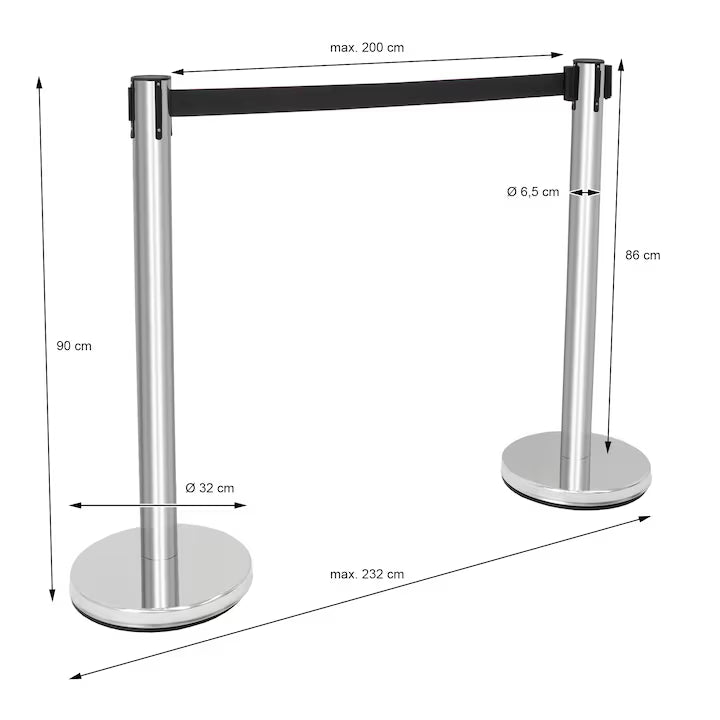 Set 2 Stâlpi de Ghidare cu Bandă Retractabilă 3m, Stâlpi Delimitare Evenimente