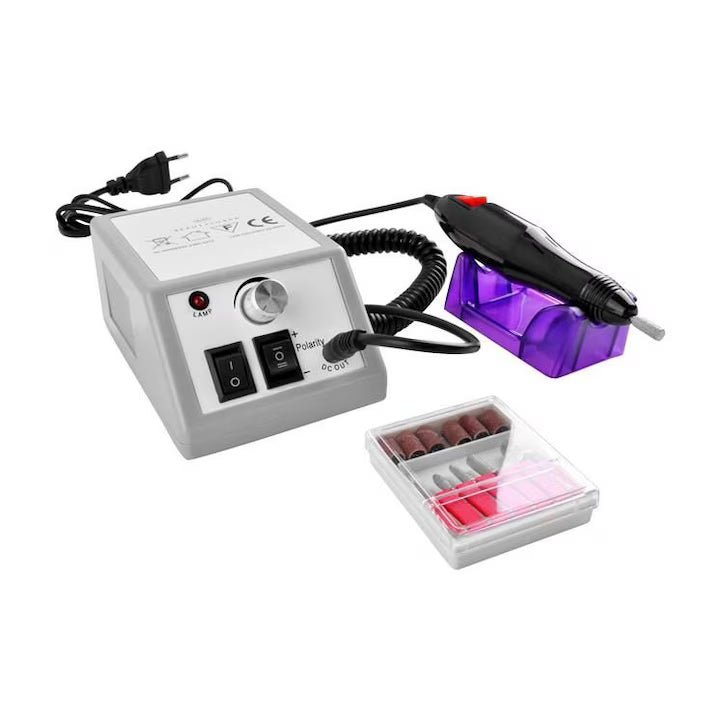 Freza unghii profesionala 20.000 RPM, pila electrica pentru unghii false, gri, cu 6 capete si 6 inele abrazive