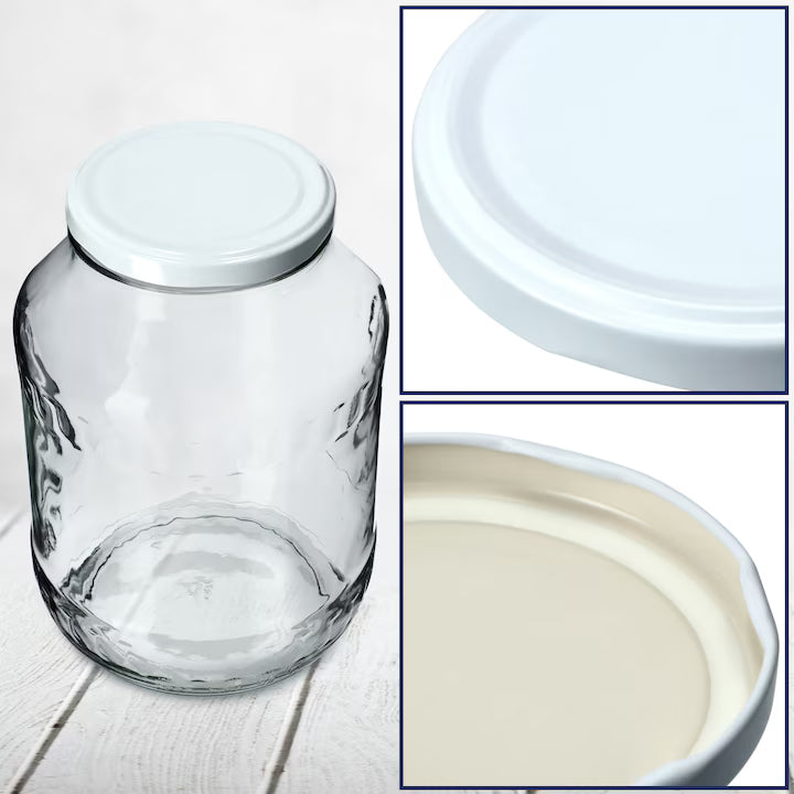 Set capace pentru borcane, albe, capace metalice pentru conserve si dulceturi