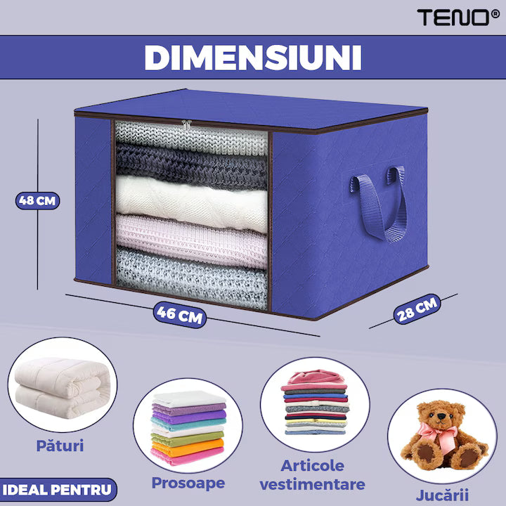 Cutie depozitare haine și lenjerii 105L albastră cu fermoar