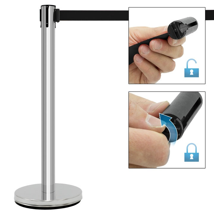 Set 2 Stâlpi de Ghidare cu Bandă Retractabilă 3m, Stâlpi Delimitare Evenimente