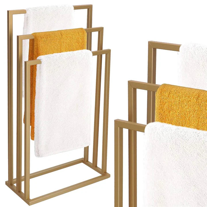 Suport de podea pentru prosoape, finisaj auriu mat, stabil și elegant