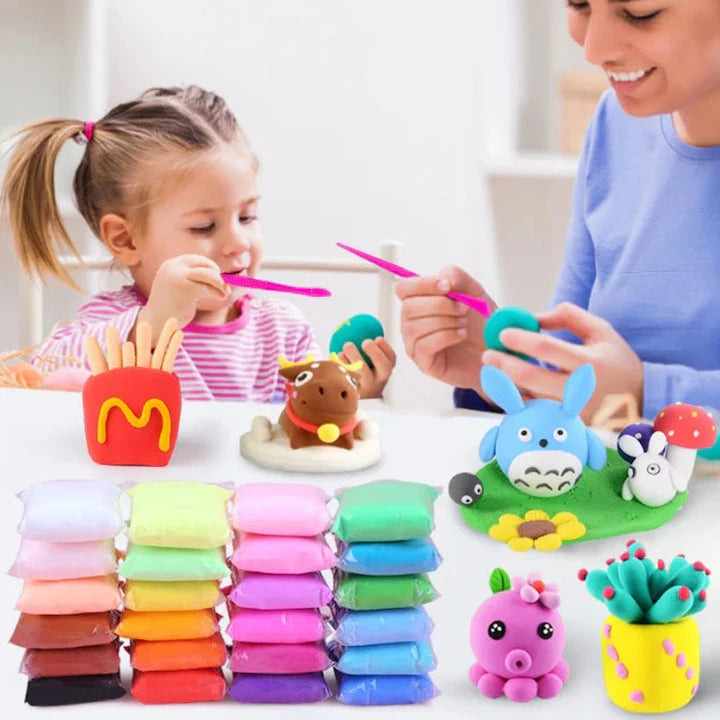Set plastilina usor de modelat, nelipicioasa, accesorii pentru modelat, 12 pungi, multicolora