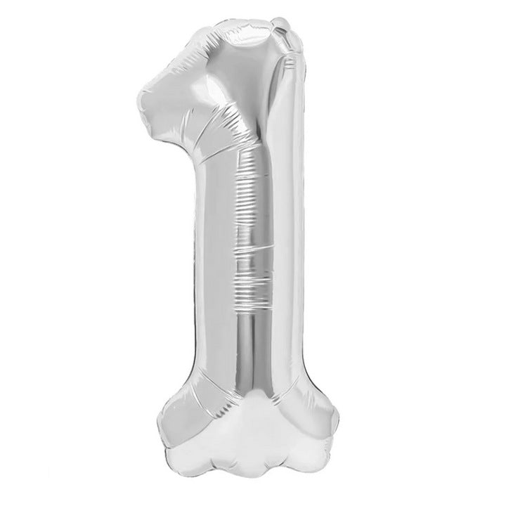 Balon cifră 1 argintiu 80 cm folie metalizată aer/heliu