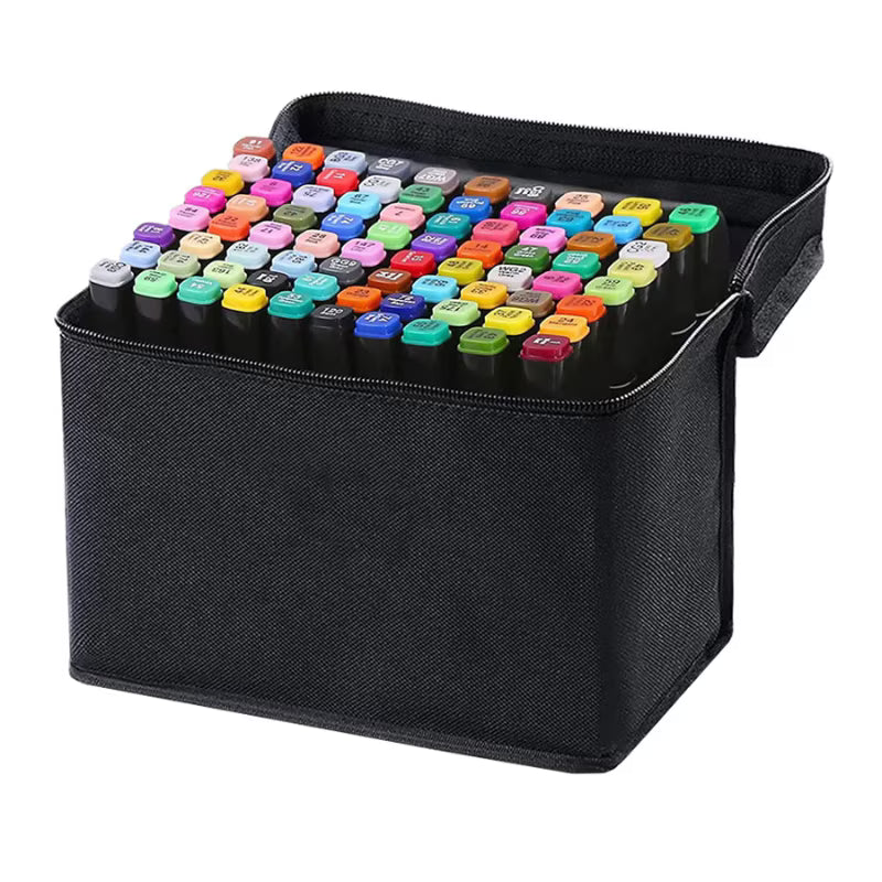 Set 80 markere colorate cu 2 capete, cu alcool + geanta depozitare