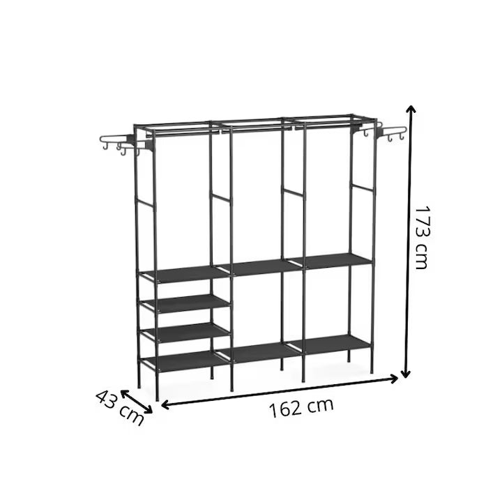 Cuier multifuncțional 175 cm, 8 cârlige și 3 rafturi