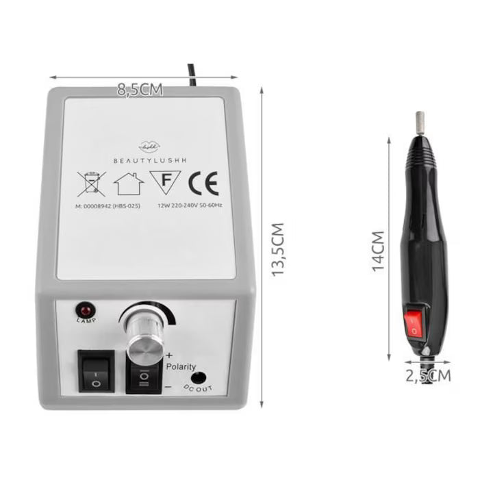 Freza unghii profesionala 20.000 RPM, pila electrica pentru unghii false, gri, cu 6 capete si 6 inele abrazive