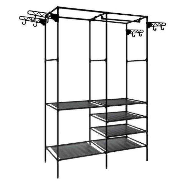 Cuier multifuncțional 175 cm, 8 cârlige și 3 rafturi