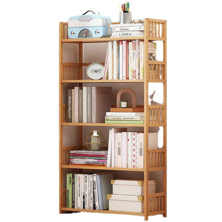 Biblioteca sufragerie, raft carti din lemn de bambus, 5 Rafturi - 80 x 25 x 133 cm