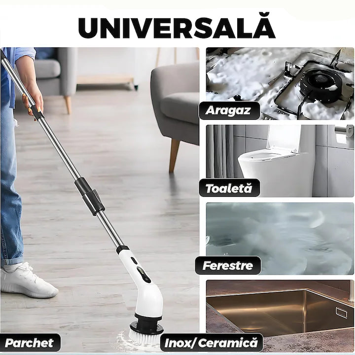 Perie electrică rotativă cu mâner extensibil, 9 capete, 2 viteze