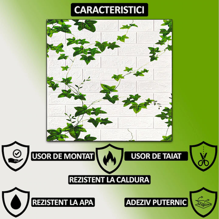 Tapet 3D cărămidă cu iederă 10x panouri autoadezive 4.9mp