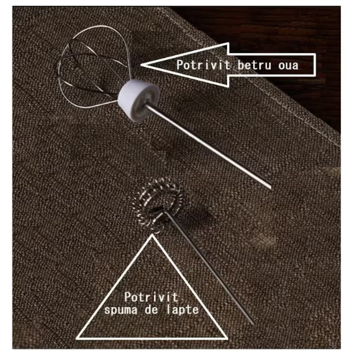 Mini Mixer electric cu acumulator, pentru a face spuma de lapte, frappe, cappucino sau mixat oua, brat otel inoxidabil, incarcare