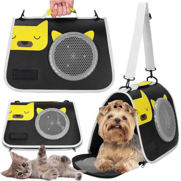 Geantă transport animale mici pliabilă 24x40x24 cm negru