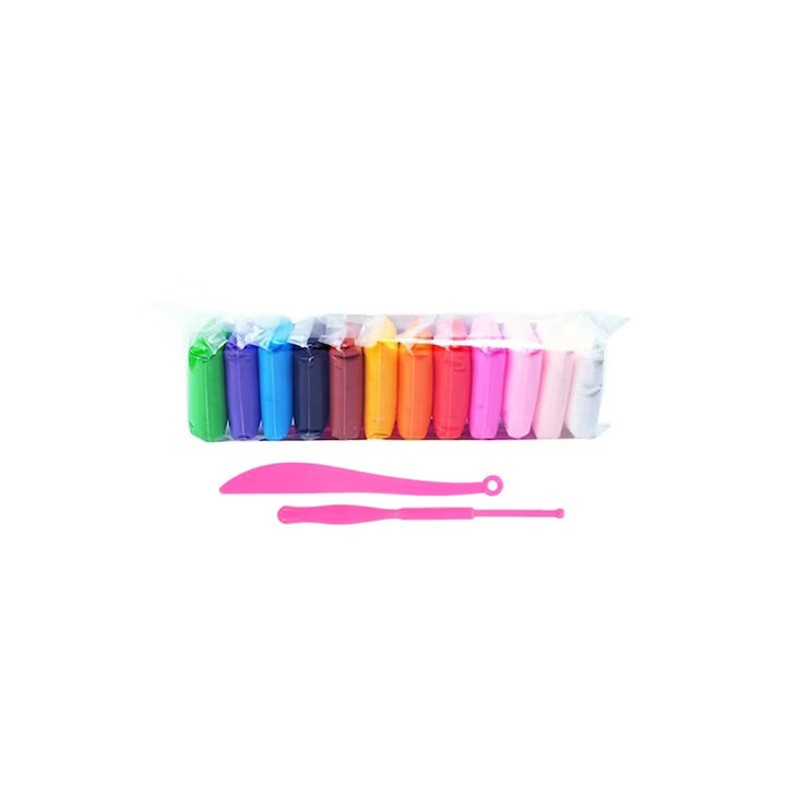 Set plastilina usor de modelat, nelipicioasa, accesorii pentru modelat, 12 pungi, multicolora