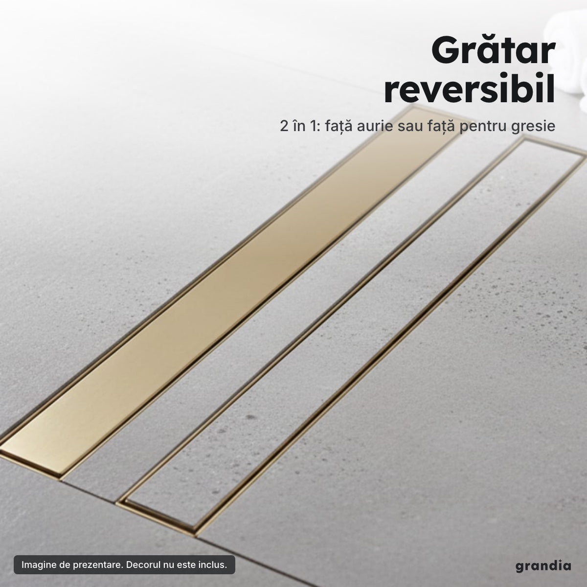Rigolă de duș 70 cm, auriu – Grătar reversibil
