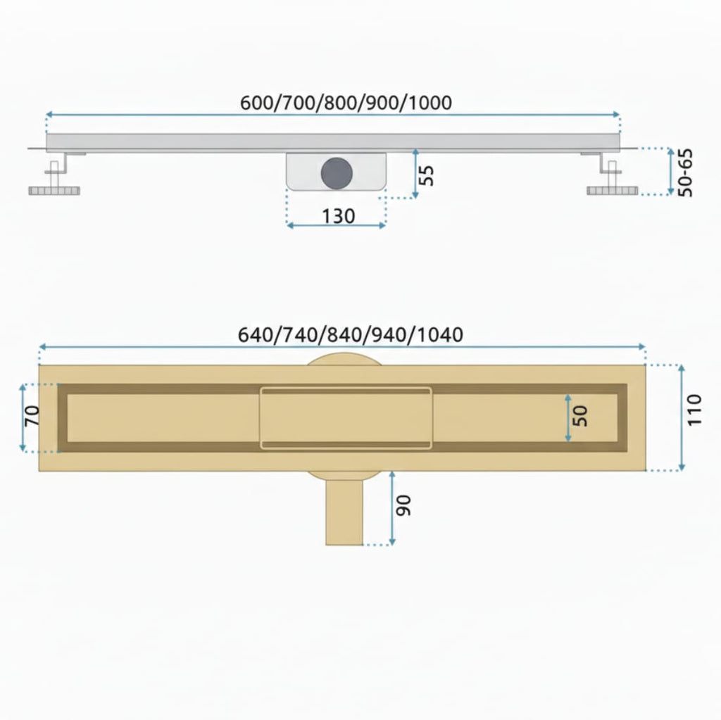 Rigola Dus Pro Brush Neox Gold 70 cm - Otel Inoxidabil, Design 2 în 1 7