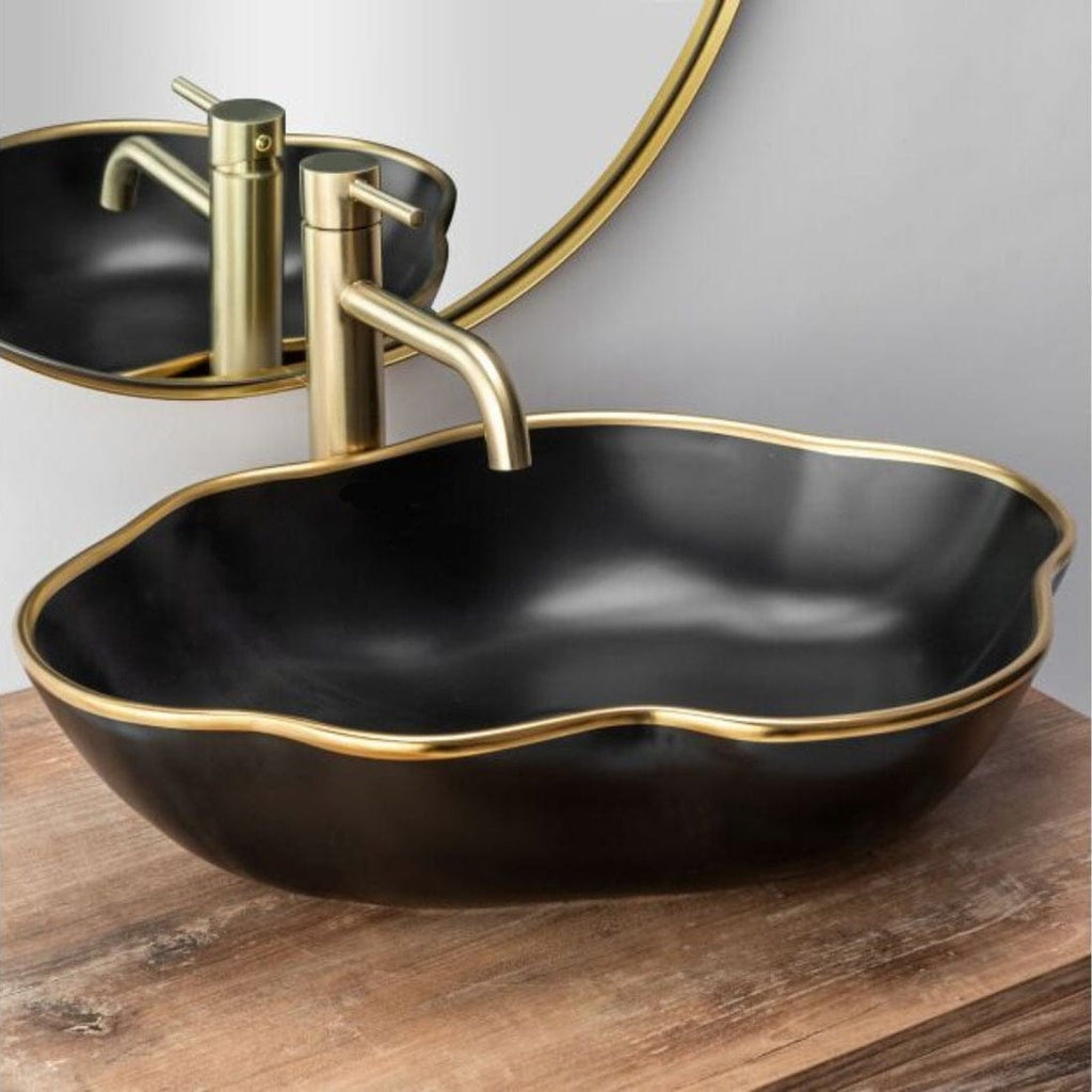 Robinet Lavoar Gold (Auriu) Inalt, montaj pe blat, design modern elegant finisaj lucios - Imagine 2