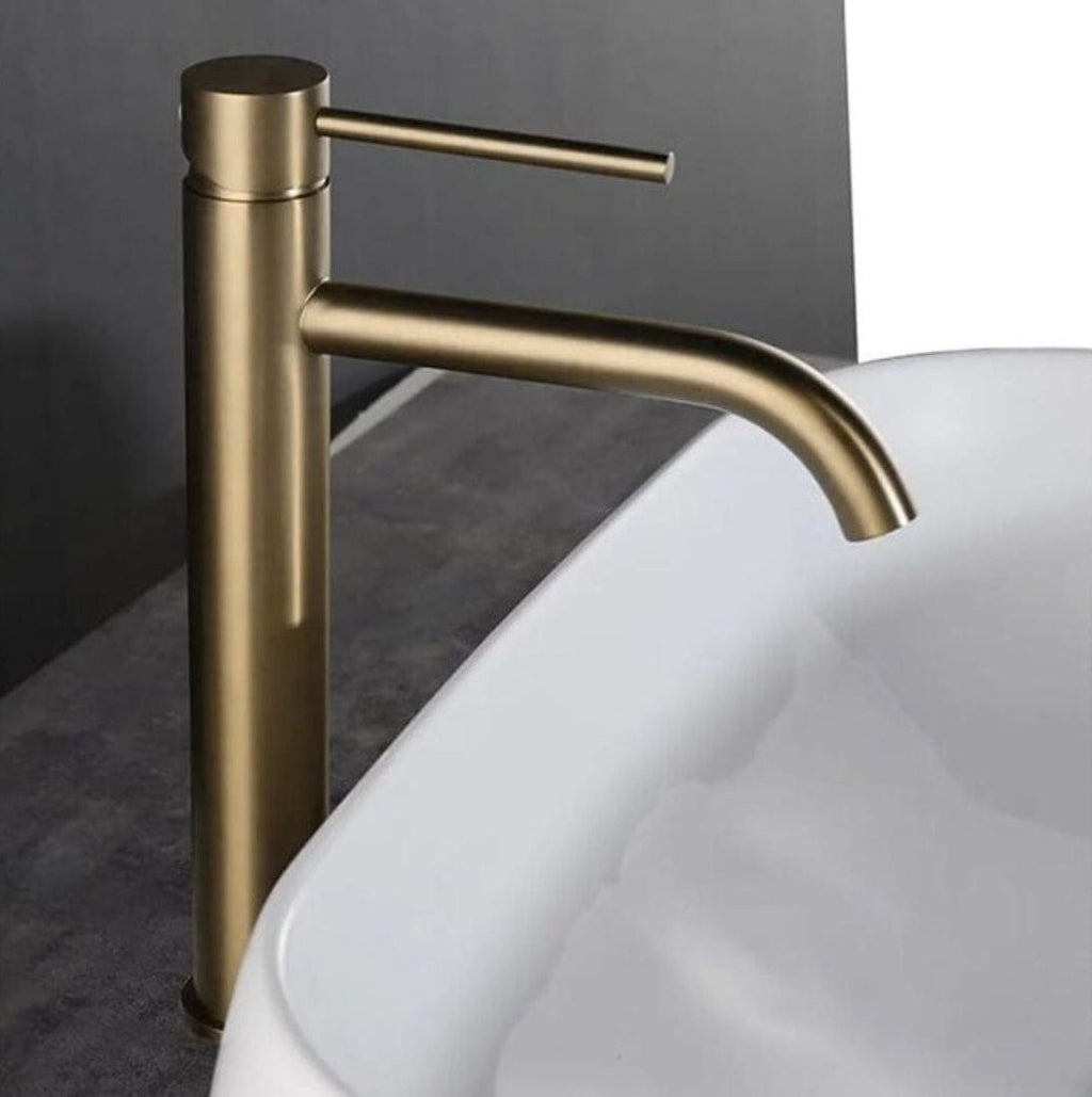 Robinet Lavoar Gold (Auriu) Inalt, montaj pe blat, design modern elegant finisaj lucios - Imagine 3