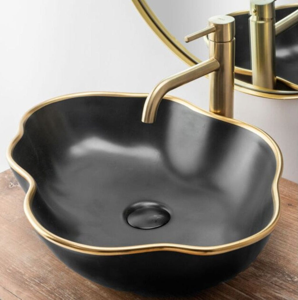 Robinet Lavoar Gold (Auriu) Inalt, montaj pe blat, design modern elegant finisaj lucios - Imagine 4