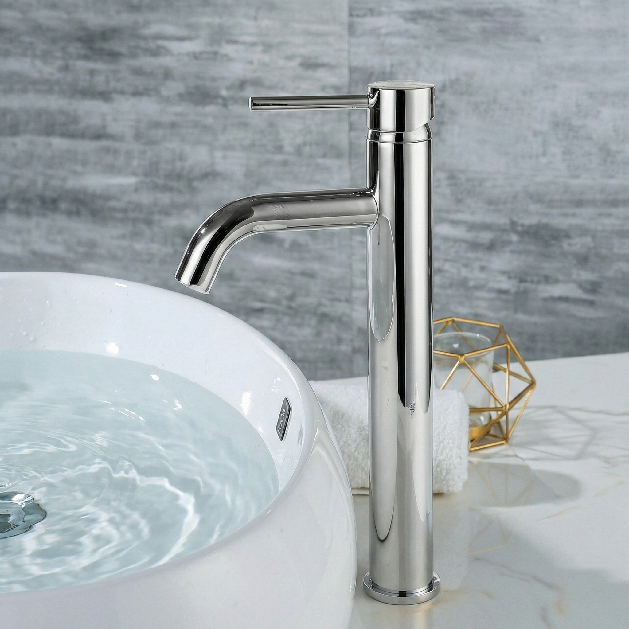 Robinet lavoar cromat inalt, montaj pe blat, design modern finisaj Argintiu