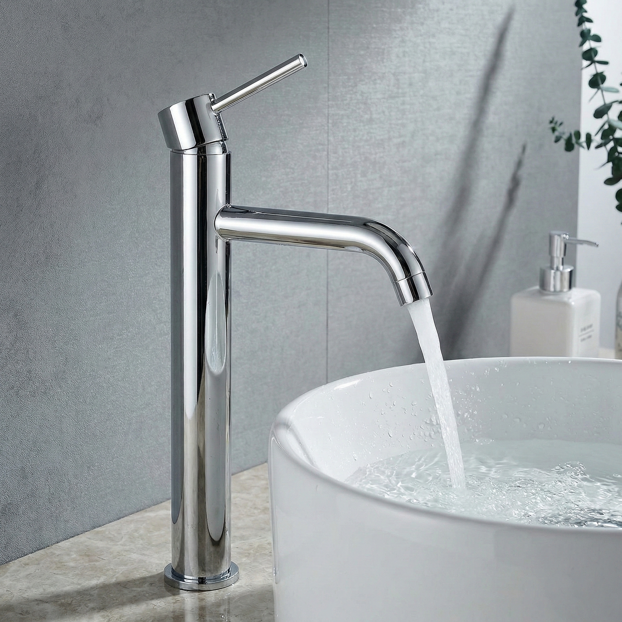 Robinet lavoar cromat inalt, montaj pe blat, design modern finisaj Argintiu