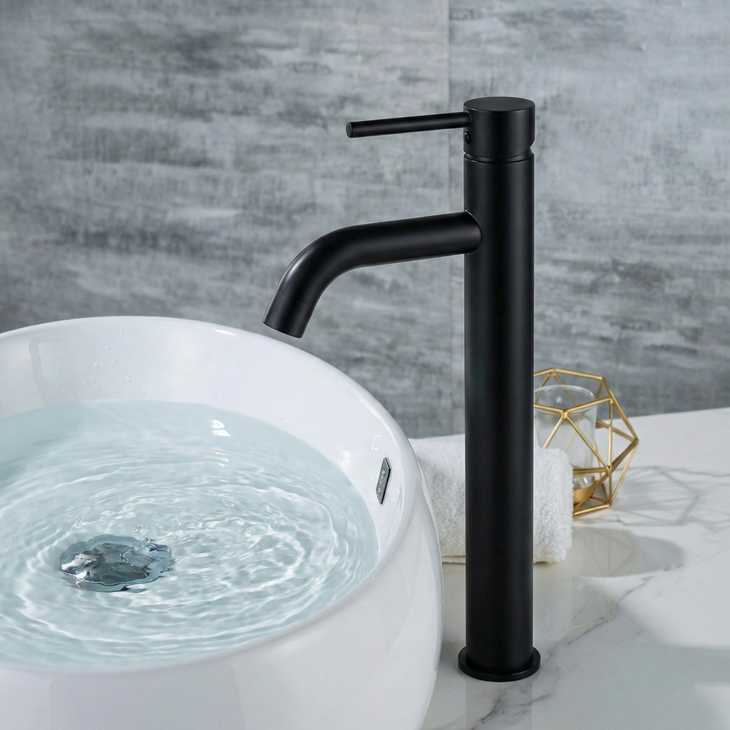Baterie Lavoar Negru Mat Black Matt High, Montaj pe Blat, Design Modern