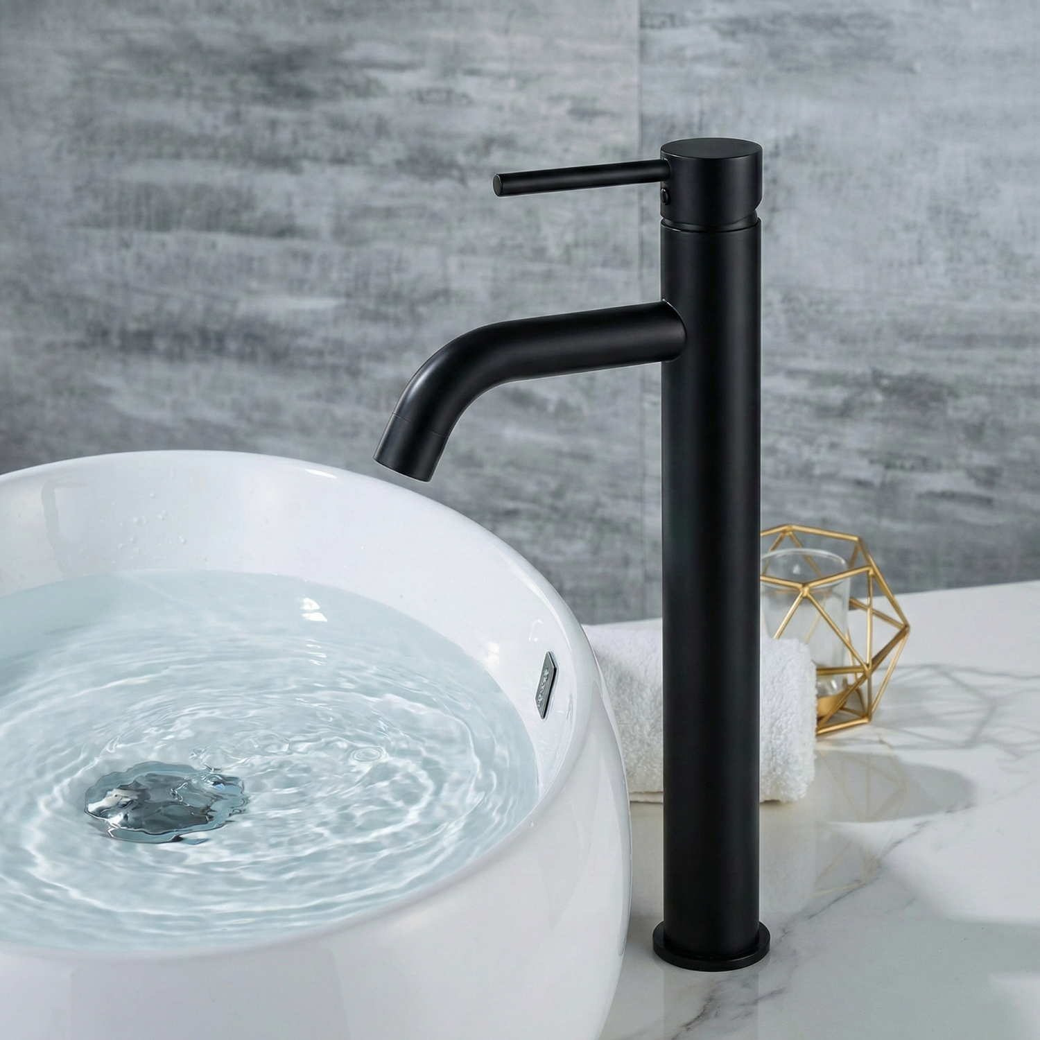 Baterie Lavoar Negru Mat Black Matt High, Montaj pe Blat, Design Modern