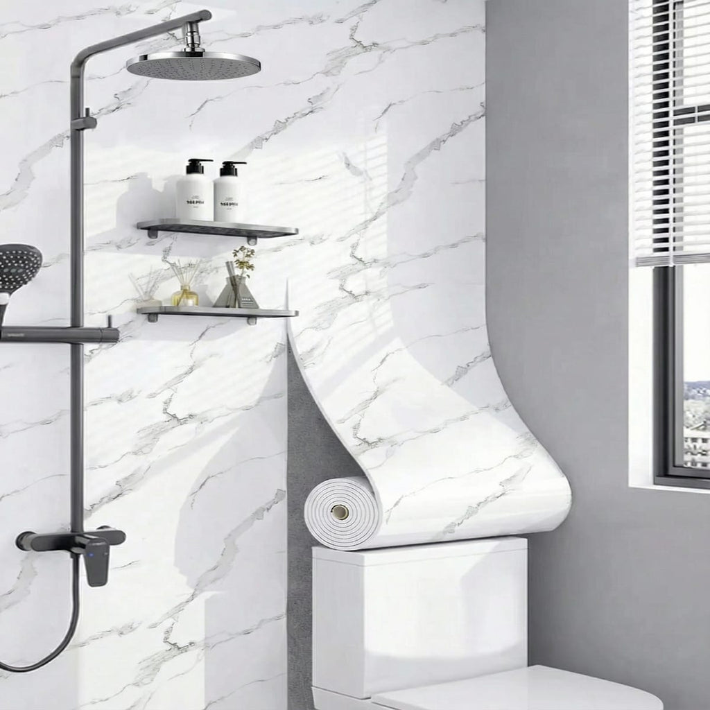 Rola tapet PVC autoadeziv 60x300 cm – marmura alb cu gri 1