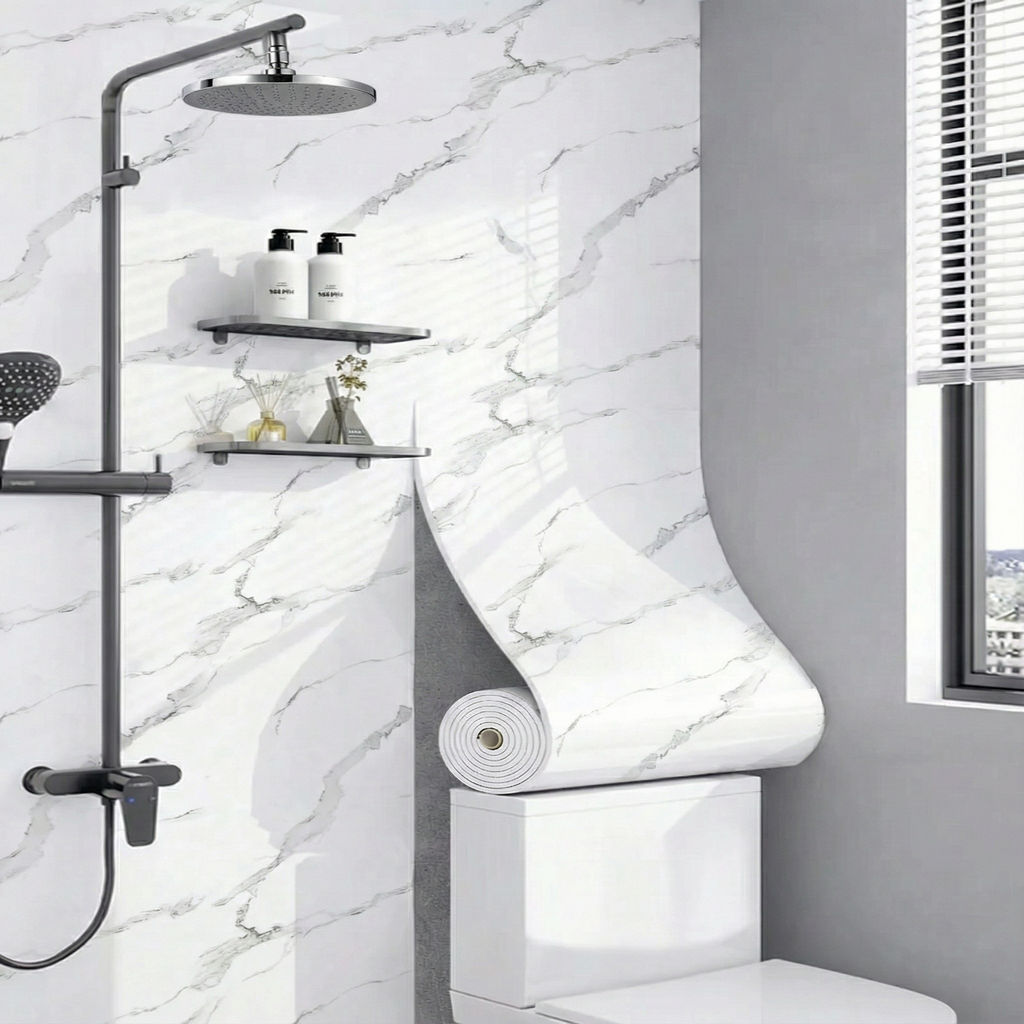 Rola tapet PVC autoadeziv 60x300 cm – marmura alb cu gri