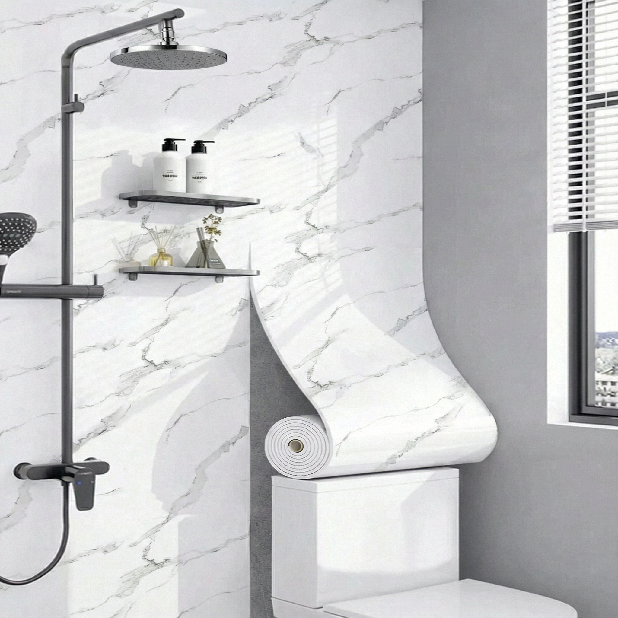 Rola tapet PVC autoadeziv 60x300 cm – marmura alb cu gri