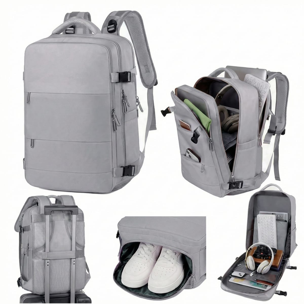 Rucsac de calatorie bagaj de mana, unisex, compartiment pentru laptop si incaltaminte, impermeabil, 46x30x20 cm, gri 2