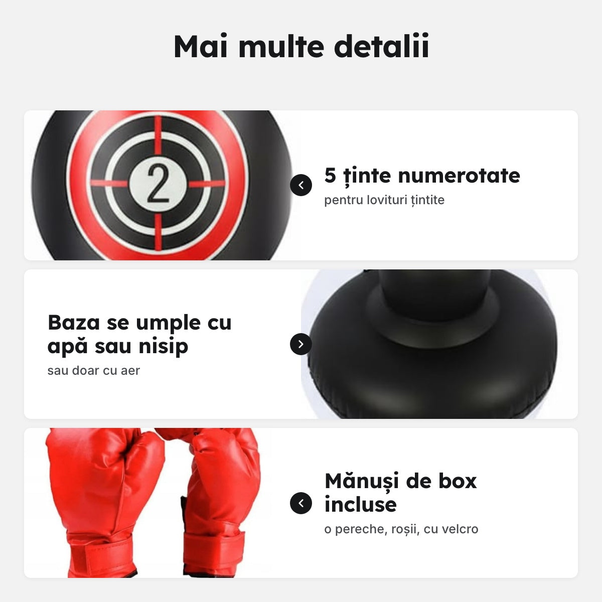 Sac de box gonflabil 160 cm, negru/roșu, cu mănuși – Mai multe detalii