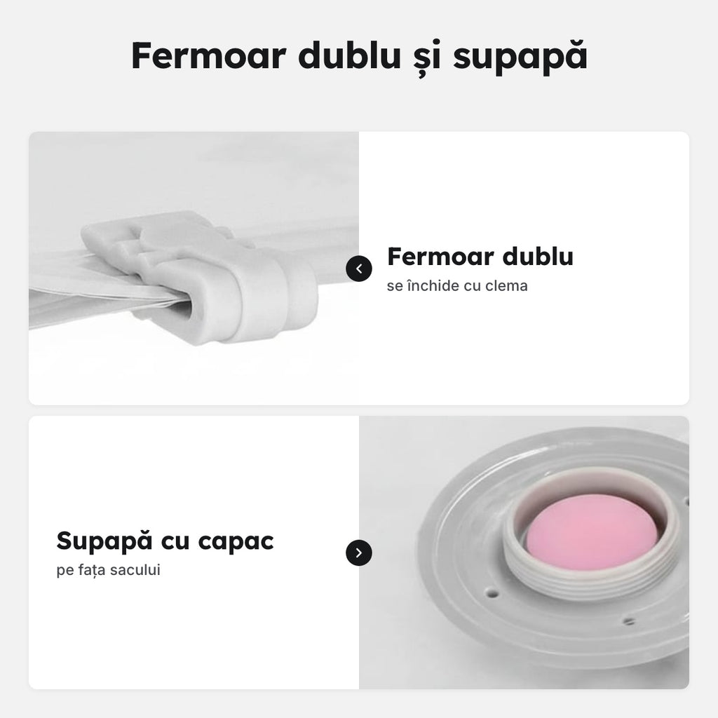 Set de 12 saci de vidat pentru haine, cu fermoar și supapă – Fermoar dublu și supapă