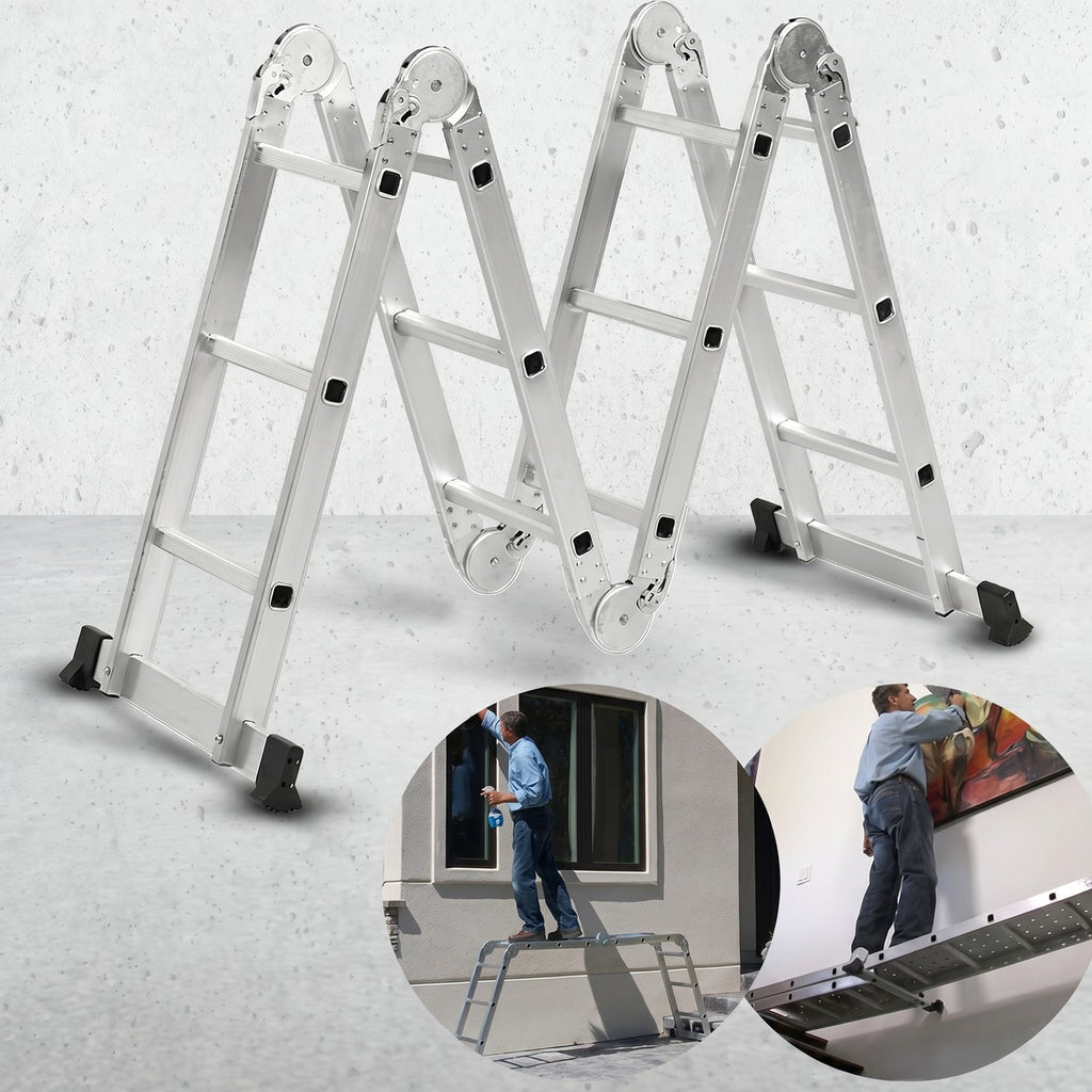 Scară multifuncțională articulată din aluminiu, 4 tronsoane, 12 trepte
