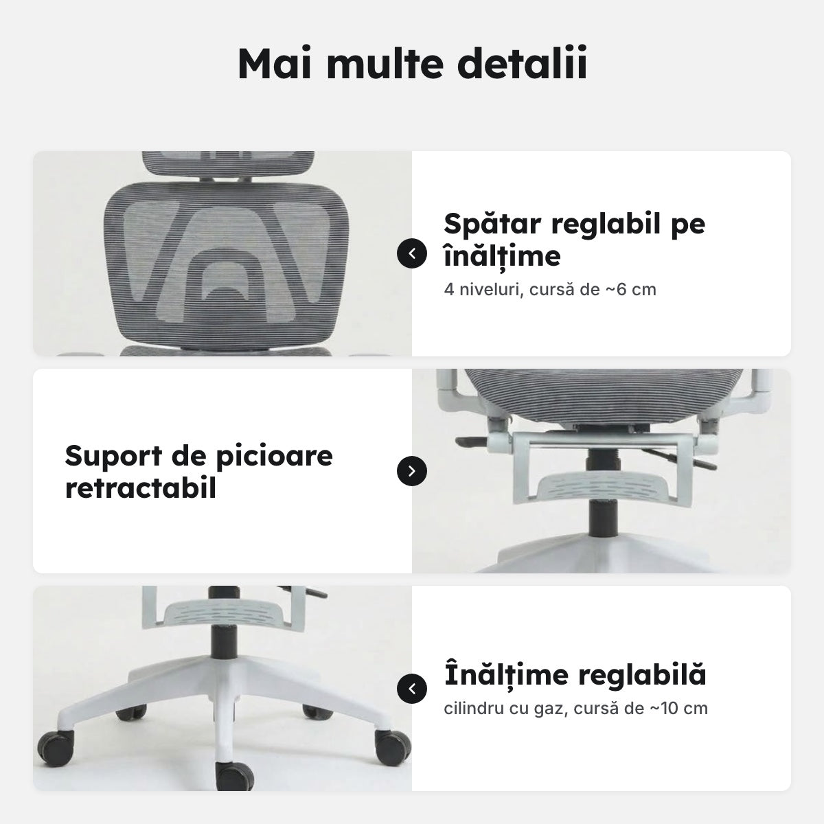 Scaun de birou ergonomic mesh, alb-gri – Mai multe detalii