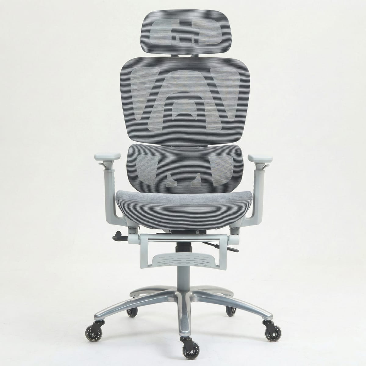 Scaun de birou ergonomic cu suport lombar dinamic, tetiera 3D si cotiere reglabile, mesh alb-gri 1