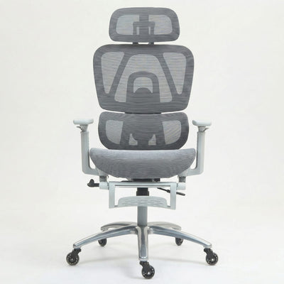Scaun de birou ergonomic cu suport lombar dinamic, tetiera 3D si cotiere reglabile, mesh alb-gri 1