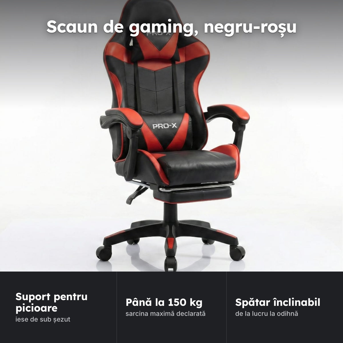 Scaun de gaming cu suport pentru picioare, negru-roșu – Scaun de gaming, negru-roșu