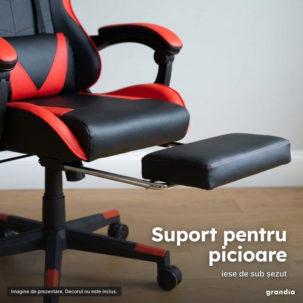 Scaun de gaming cu suport pentru picioare, negru-roșu – Suport pentru picioare